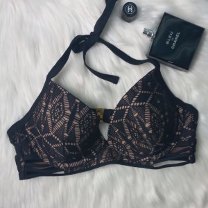 Women Padded Lace Underwire Bra, Black